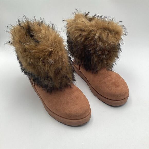 Mata Women's Black Faux Fur Winter Booties Size 9 Round Toe Flat - Picture 1 of 11